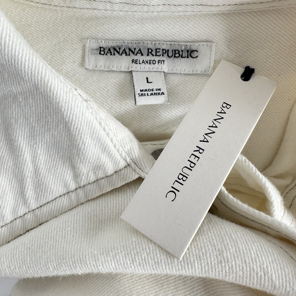 NWT Banana Republic Men's Relaxed Fit Denim Short Sleeve Shirt LARGE Ecru Cotton - Picture 13 of 13